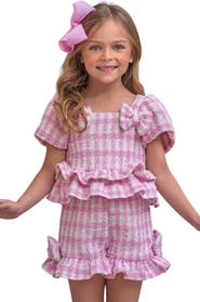 Mia Belle Girls Girls Feast In Fashion Pink Gingham Top and Short Set