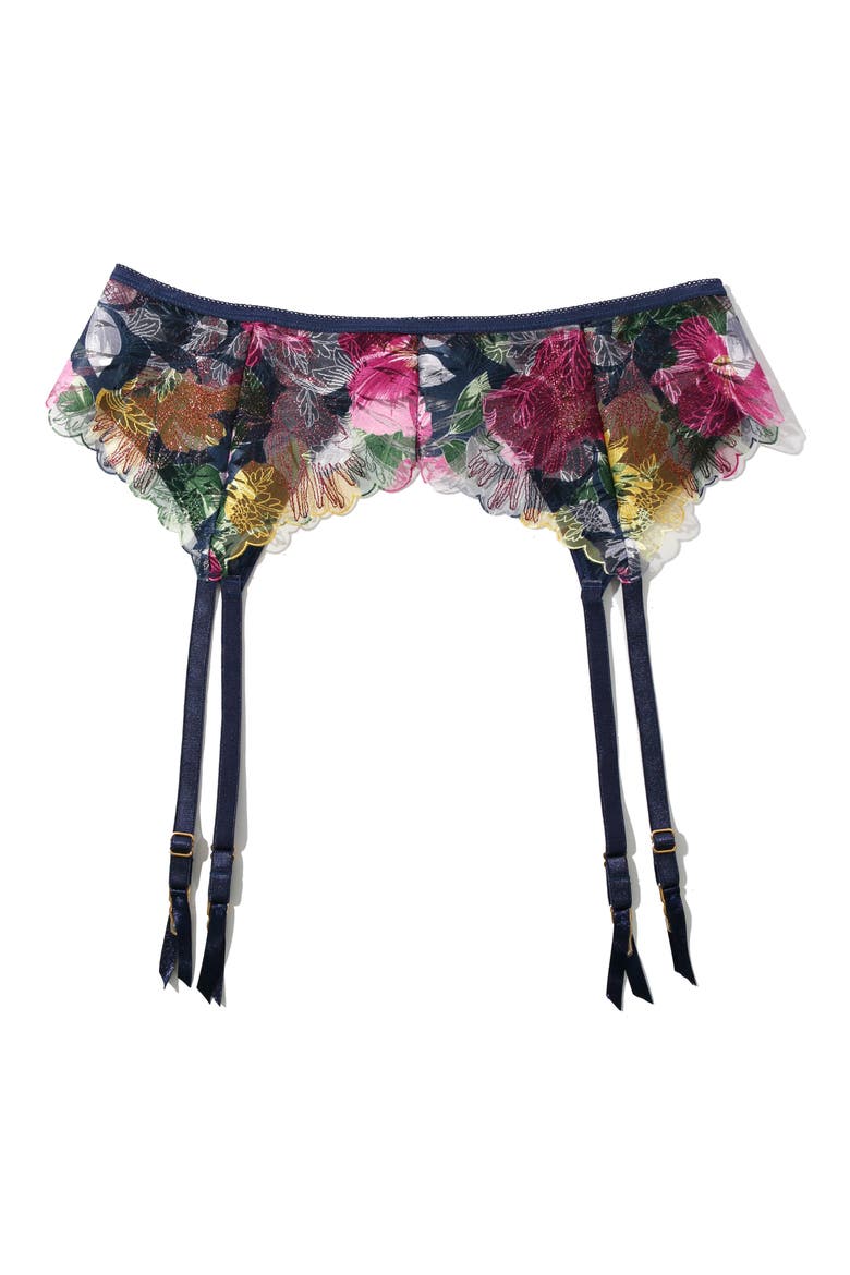 Wildly Bloom Garter Belt, Alternate, color, DARK SKY (BLUE)