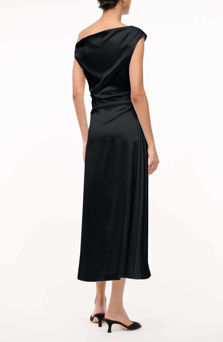 STAUD Phare Stretch Silk One-Shoulder Dress, Alternate, color, Black