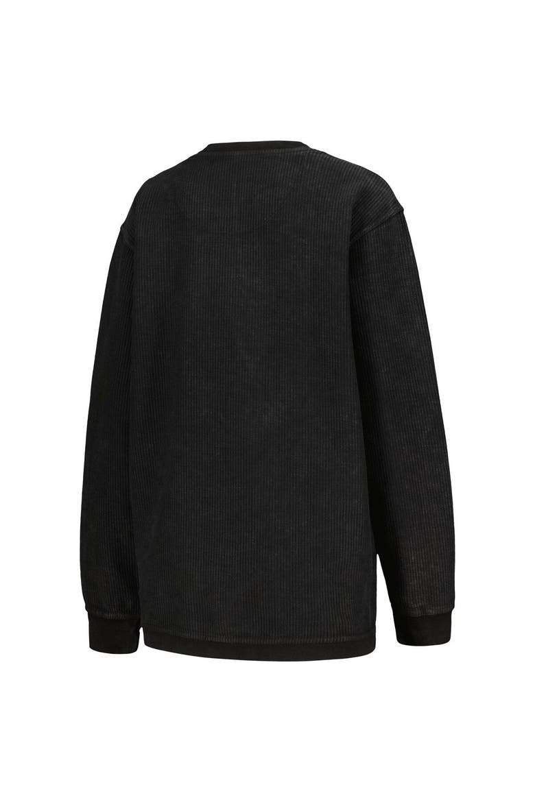 Women's Pressbox Black Ohio State Buckeyes Comfy Corded Vintage Wash Basic Arch Pullover Sweatshirt, Alternate, color, Black