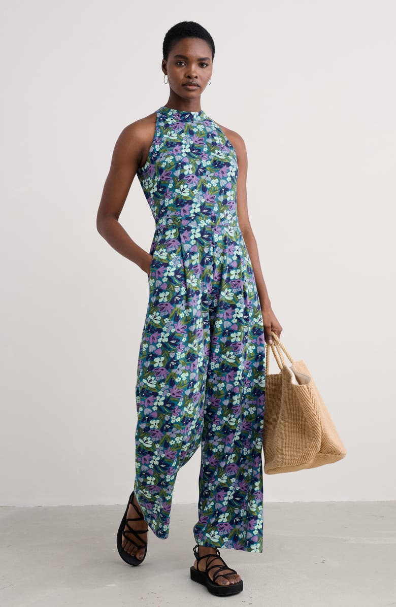Seasalt Cornwall Belyars Floral Print Sleeveless Wide Leg Jumpsuit, Alternate, color, Crayon Floral Dark Drift