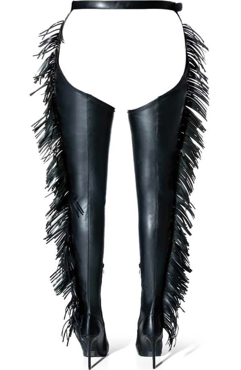 AZALEA WANG Patrice Fringe Belted Thigh High Boot, Alternate, color,