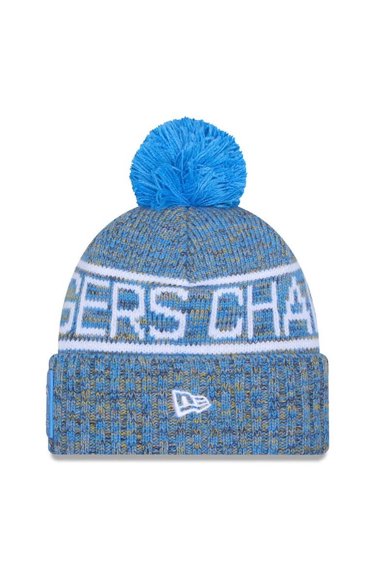 New Era Men's New Era Powder Blue Los Angeles Chargers 2025 Sideline Cold Weather Cuffed Knit Hat with Pom, Alternate, color, Powder Blue