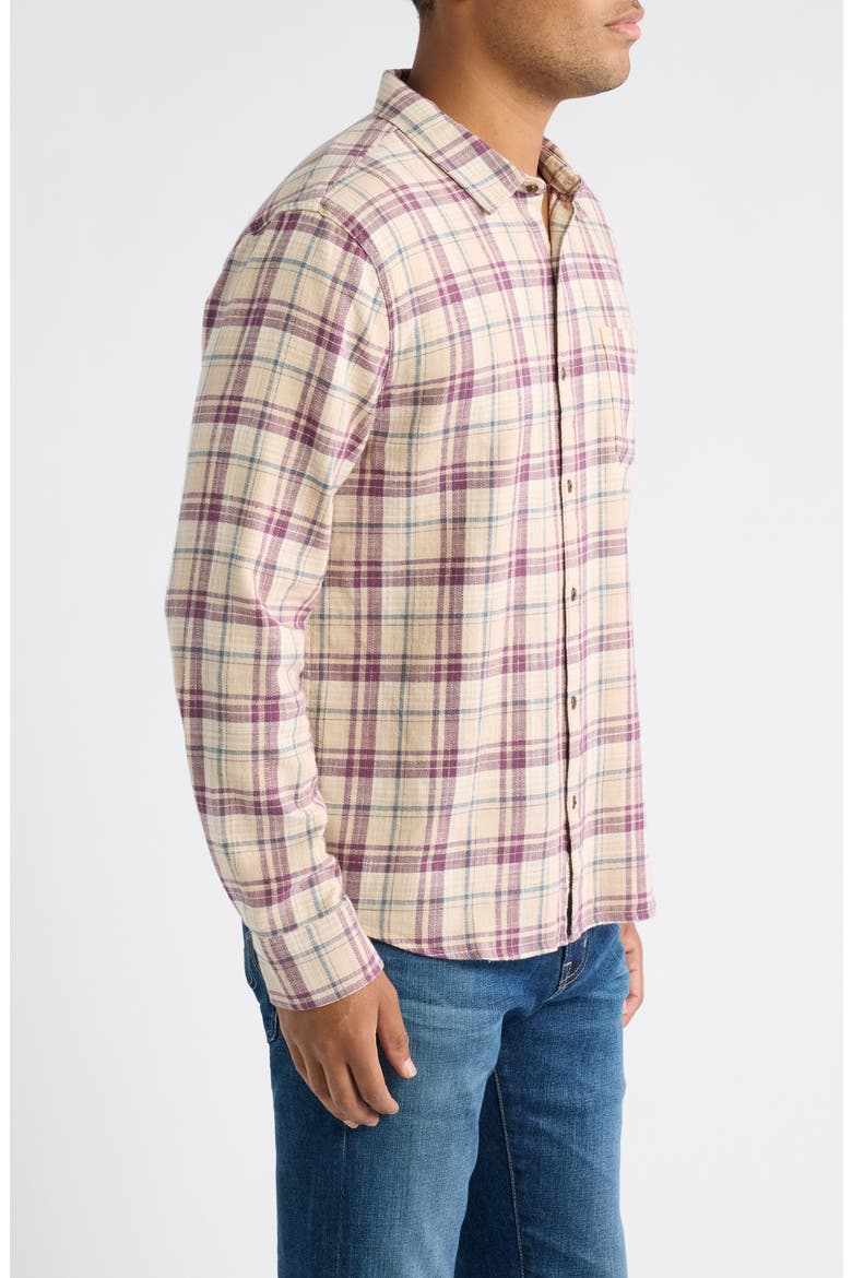 Slim Fit Plaid Stretch Selvedge Button-Up Shirt, Alternate, color, GREEN/ PURPLE MULTI PLAID
