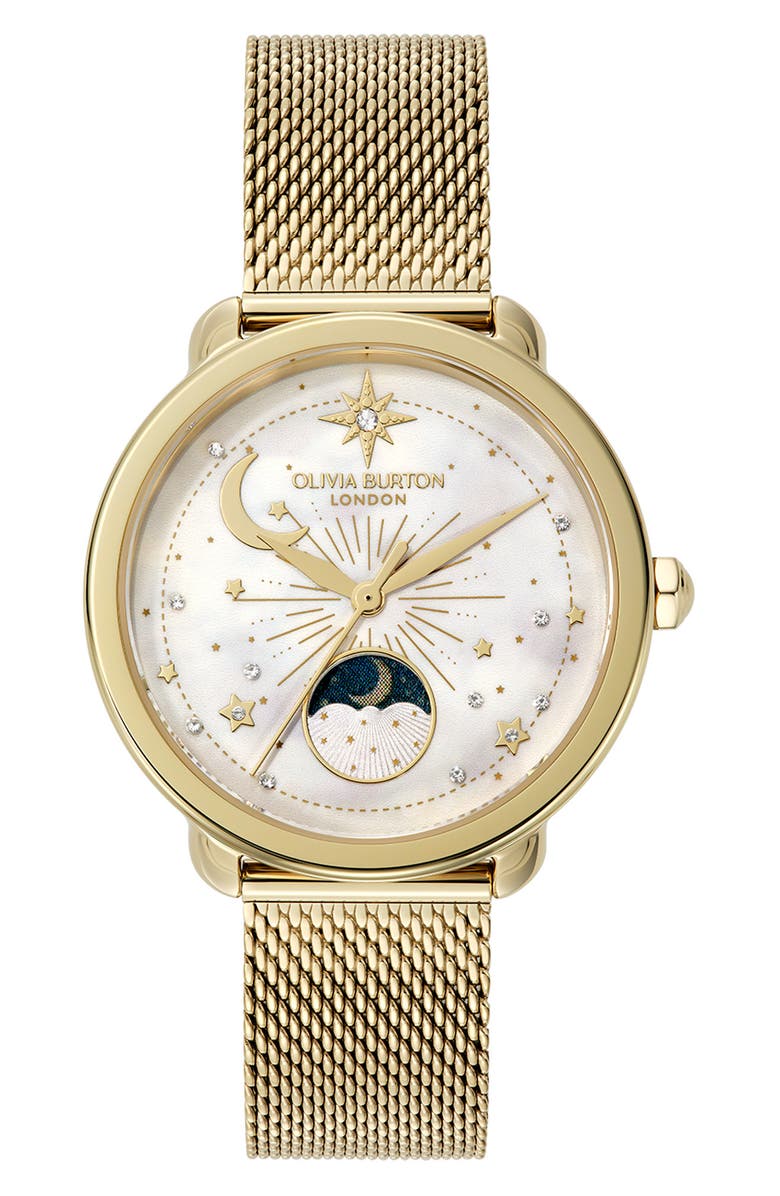 Olivia Burton Moonphase Watch, 34mm, Main, color, Gold/ White