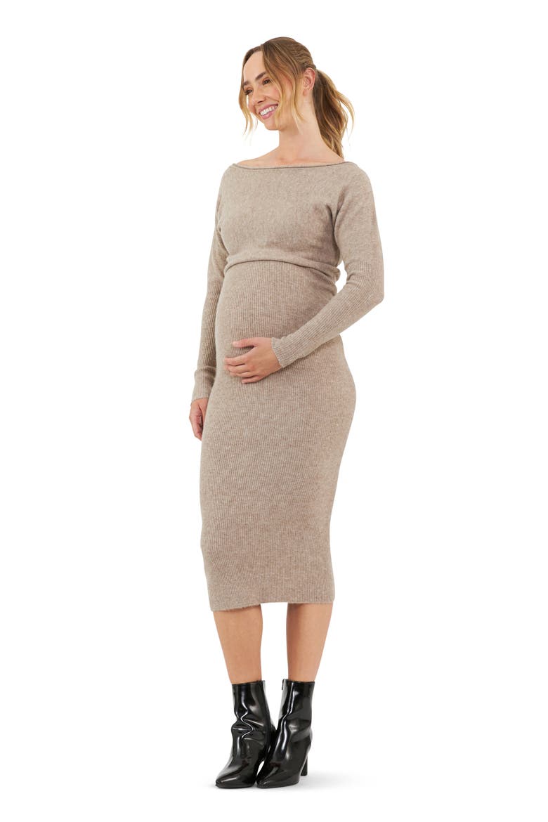 Tobie Off the Shoulder Long Sleeve Maternity/Nursing Dress, Alternate, color, MOCHA