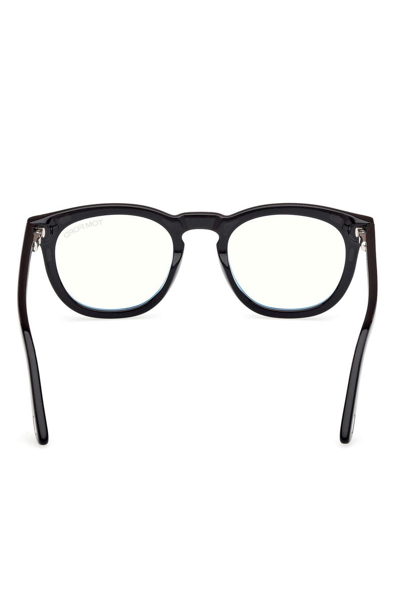 TOM FORD 50mm Small Round Blue Light Blocking Glasses, Alternate, color, Black/ White Eco / T Logo