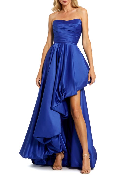 Asymmetrical High Low Strapless Ruched Gown