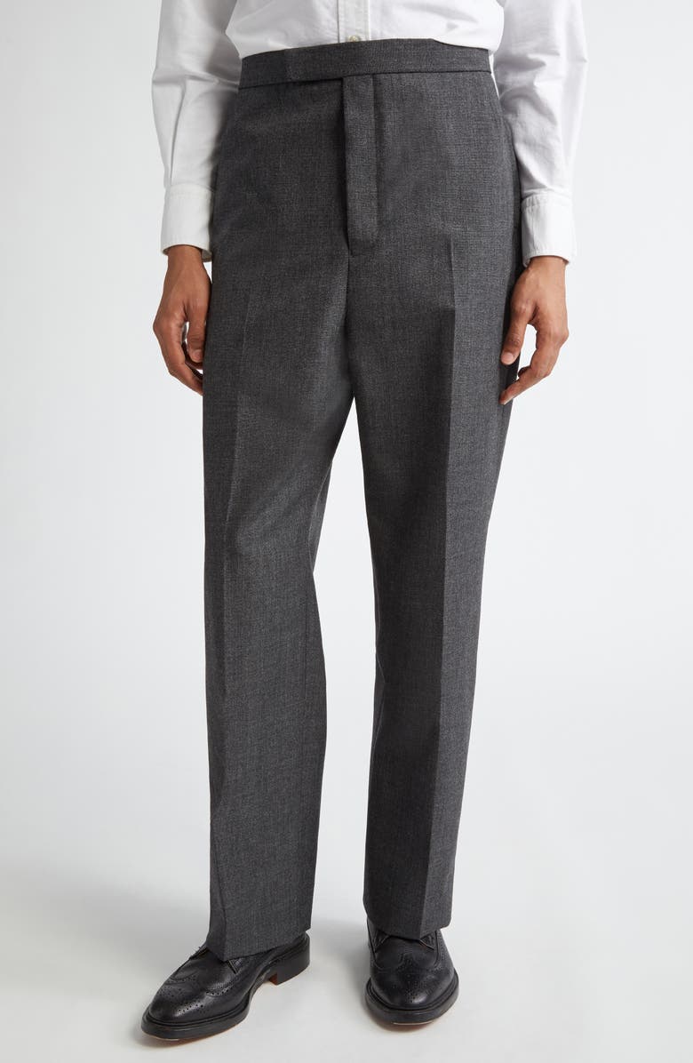 Thom Browne High Waist Back Strap Wool Trousers, Main, color, Dark Grey