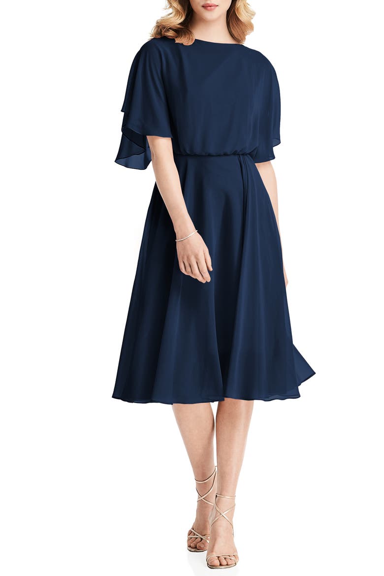 Flutter Sleeve Open Back Chiffon Cocktail Dress, Main, color, MIDNIGHT
