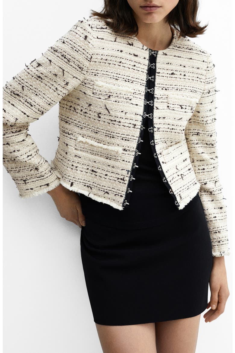 Modena Stripe Crop Tweed Jacket, Main, color, LIGHT BEIGE