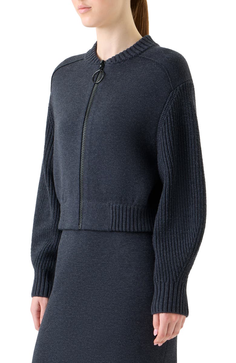 Akris punto Stretch Virgin Wool Bomber Jacket, Alternate, color, Charcoal