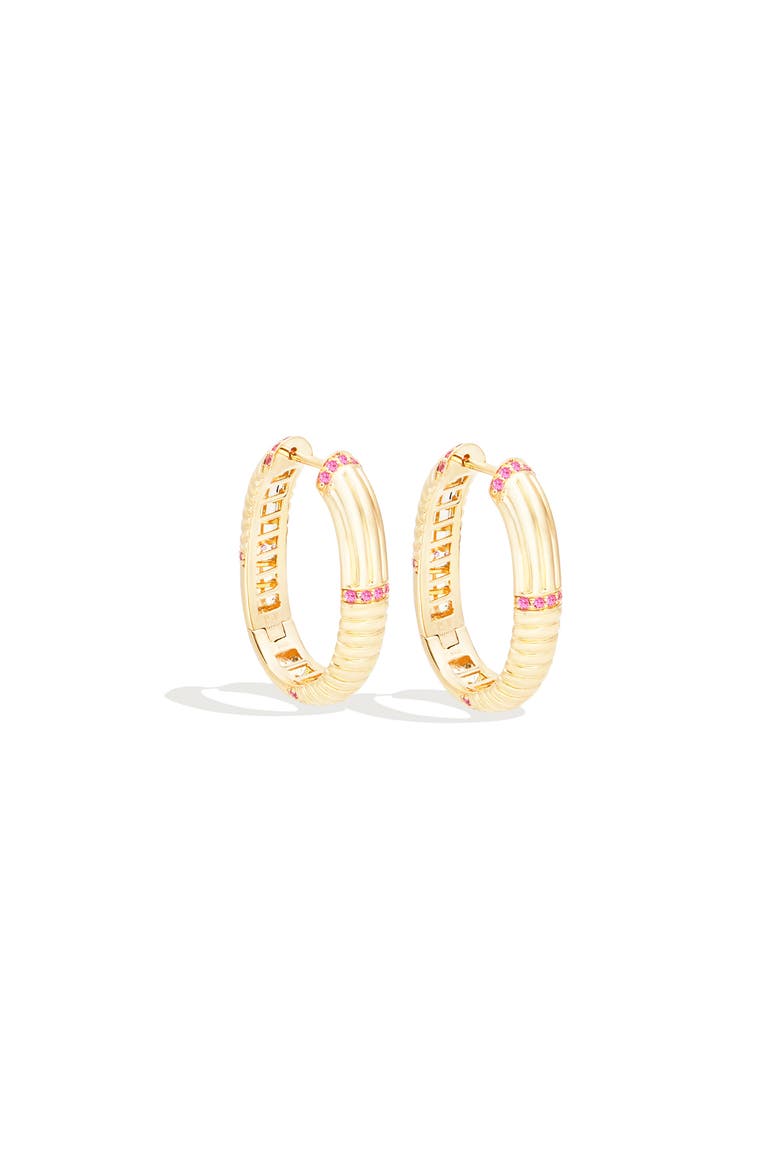 Found Ribbed Oval Hoop Earring, Alternate, color, Pink Sapphire- Gold