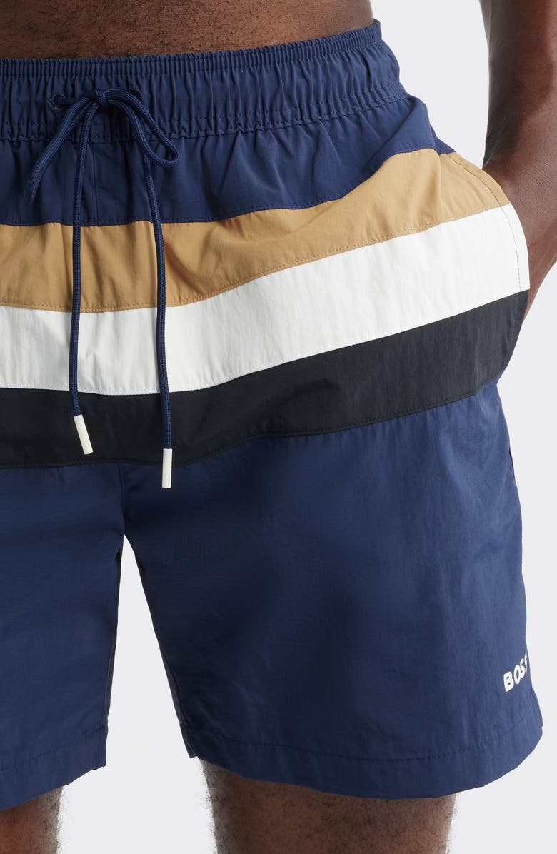 BOSS Louis Colorblock Swim Trunks, Alternate, color, Navy