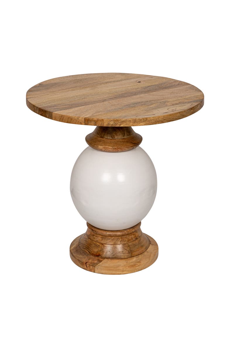 Round Mango Wood and Metal Pedestal Table, White and Brown, Main, color, Brown