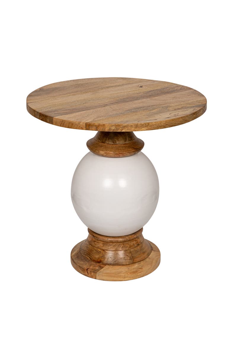 Storied Home Round Mango Wood and Metal Pedestal Table, White and Brown, Main, color, Brown