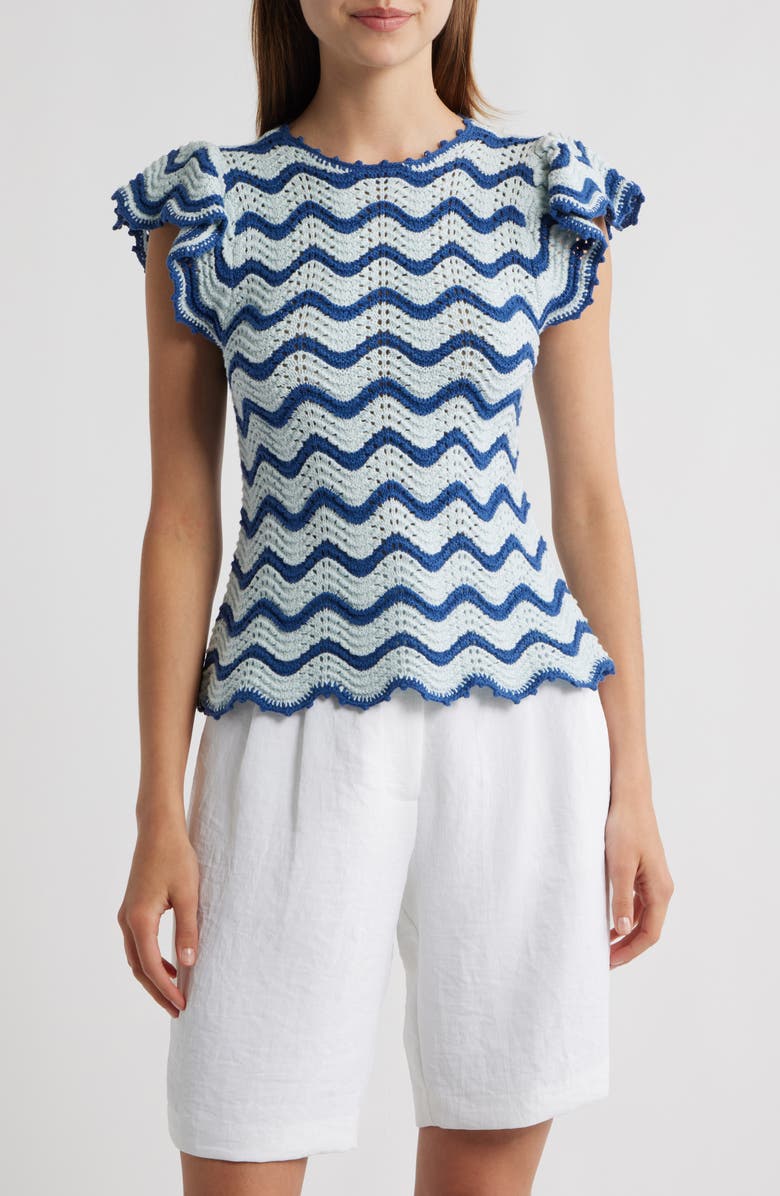 Rails Coen Ruffle Sleeve Peplum Sweater, Main, color, Azure Scallop