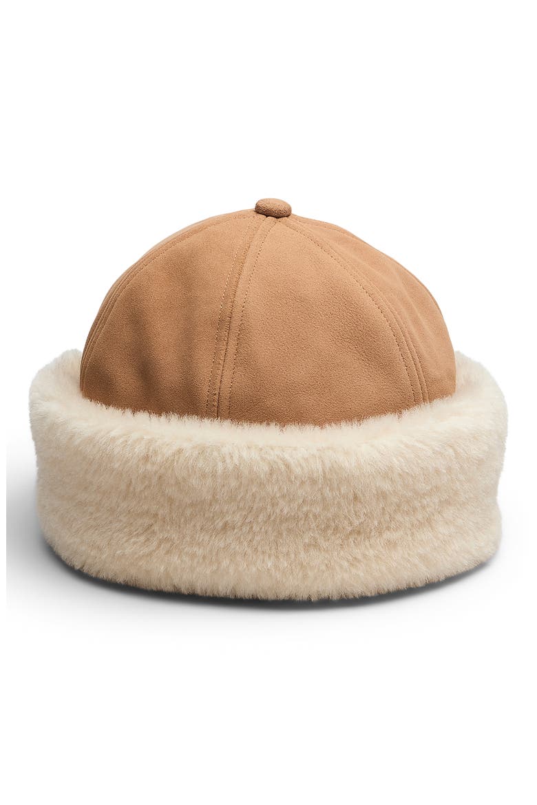 Elle Faux Shearling & Suede Cap, Main, color, NATURAL SUEDE