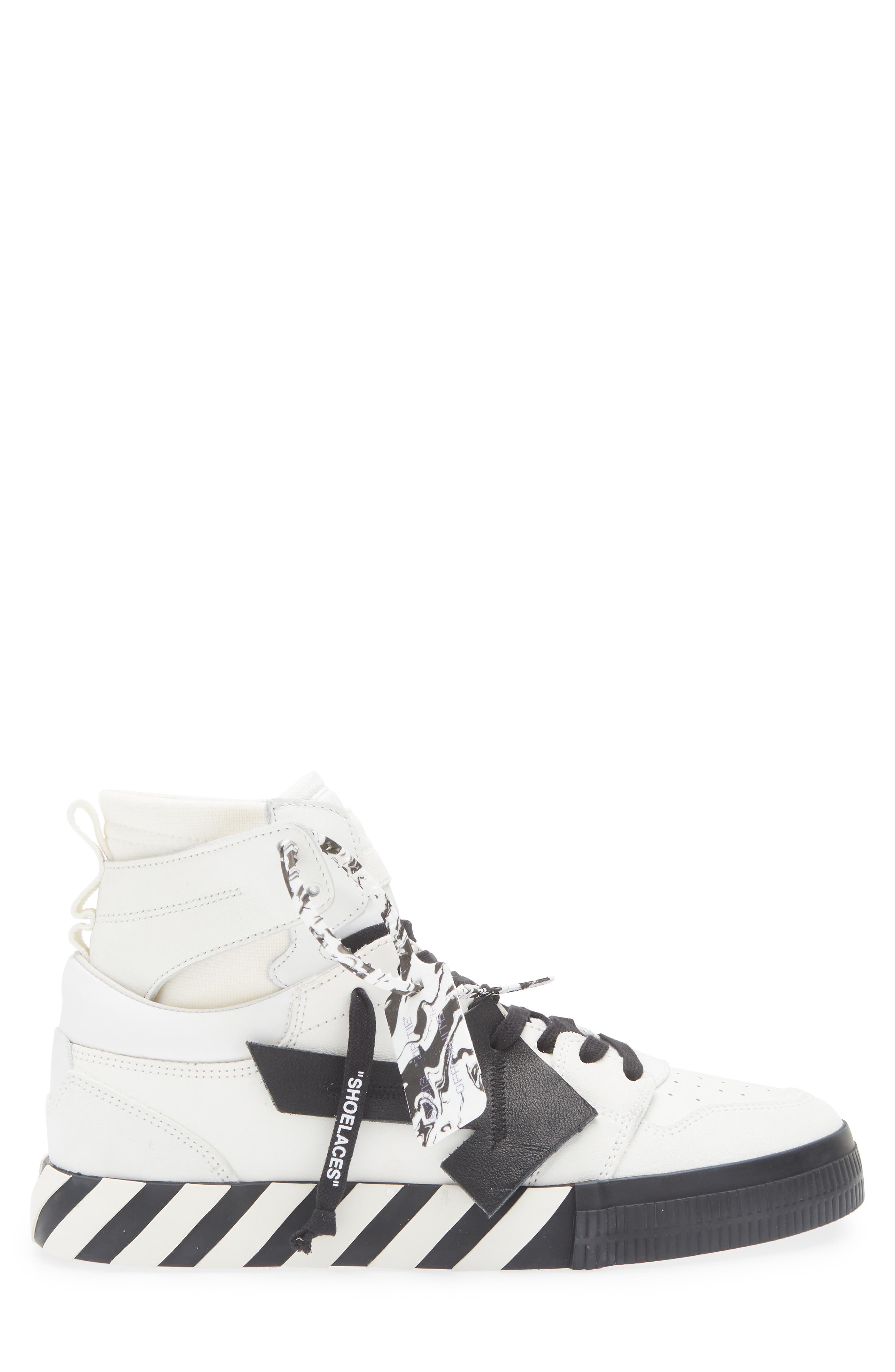 Off-White High Top Vulcanized Leather Sneaker, Alternate, color, White Black