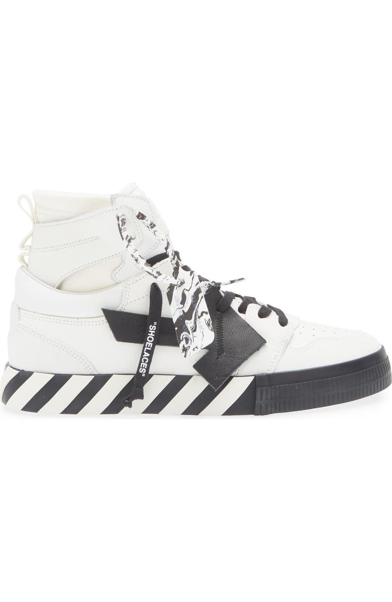 Off-White High Top Vulcanized Leather Sneaker, Alternate, color, White Black