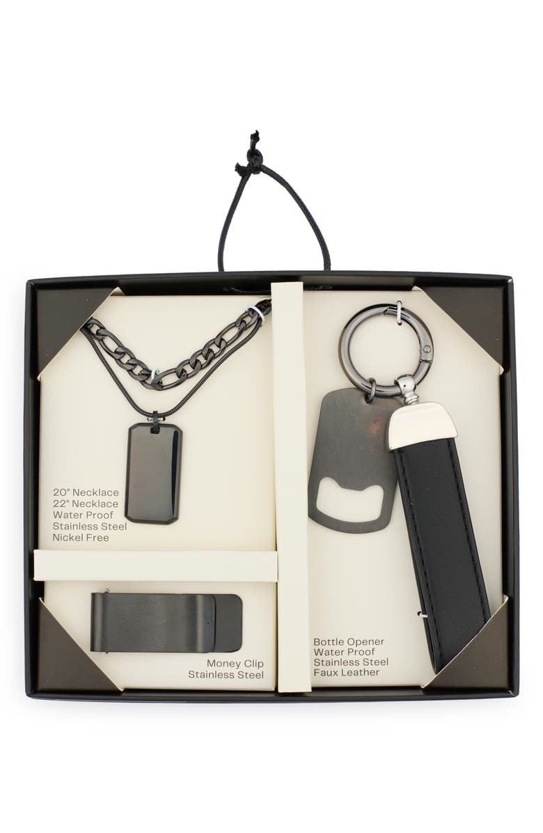 NORDSTROM RACK Men's Stainless Steel 4-Piece Jewelry Set, Main, color, Black-Hem-Stainless