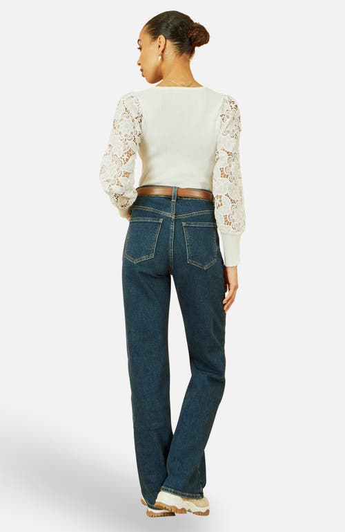 Yumi Ribbed Knitted Lace Sleeve Top In Multi