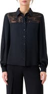 Akris Sequin Yoke Silk Crepe Button-Up Shirt