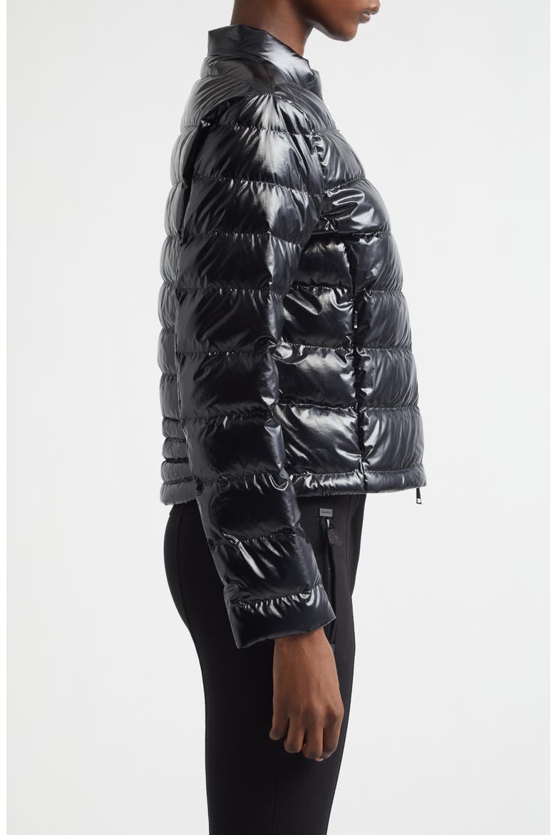 Papillon Crop Lacquered Nylon Puffer Jacket, Alternate, color, BLACK