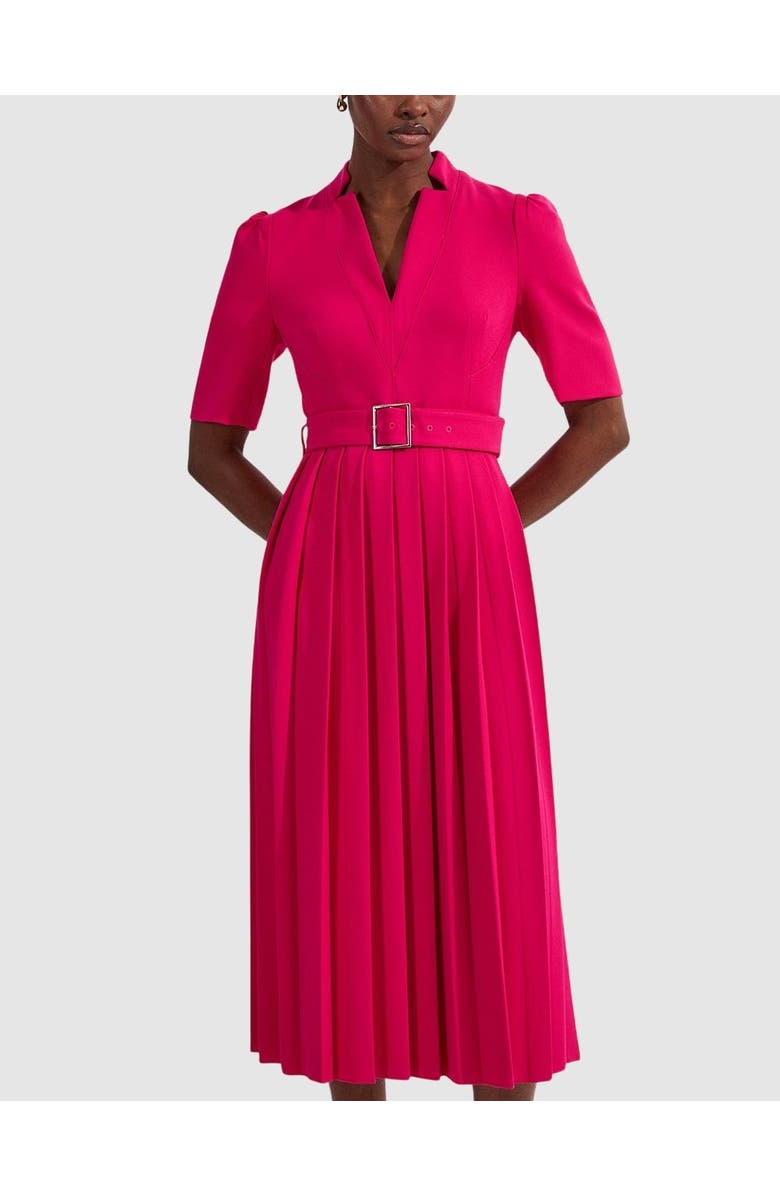 Karen Millen Petite Crepe Forever Pleat Midi Dress, Alternate, color, Magenta