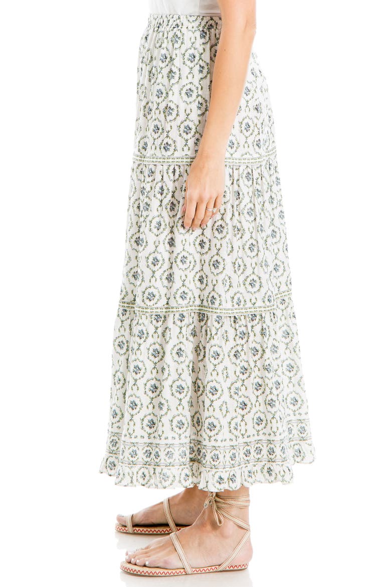 Floral Wreath Print Tiered Cotton Blend Maxi Skirt, Alternate, color, CREAM/ PRINT