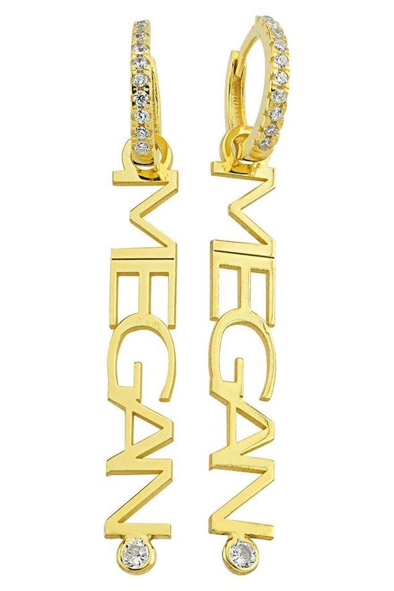 Custom Name Huggie Drop Earrings, Main, color, GOLD