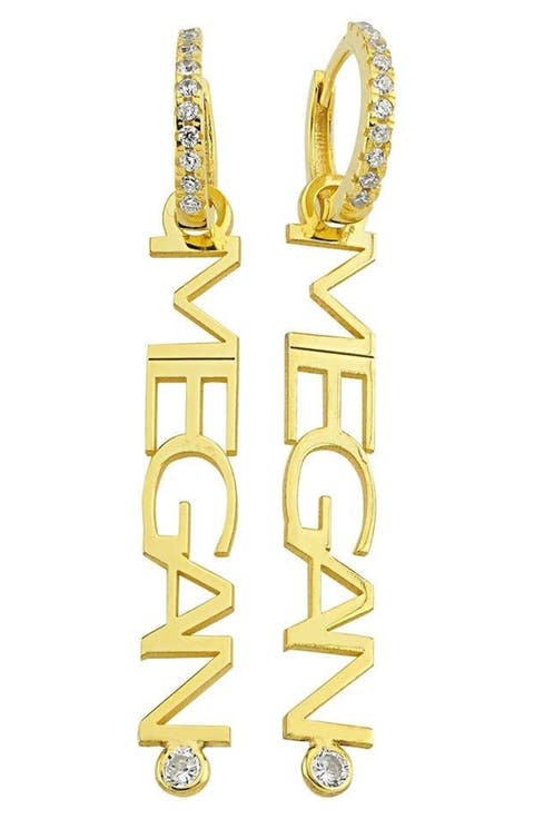 Custom Name Huggie Drop Earrings