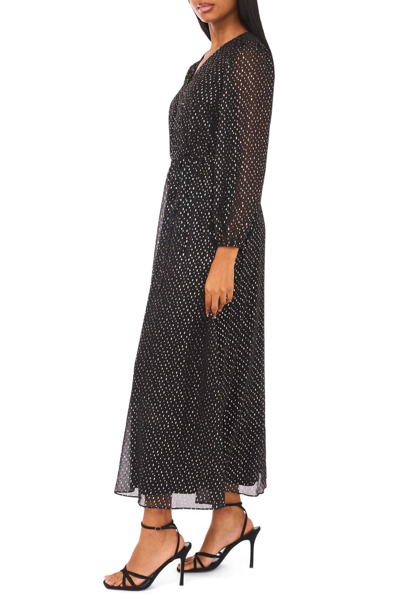 Halogen<sup>®</sup> Dot Long Sleeve Faux Wrap Maxi Dress, Alternate, color, Rich Black