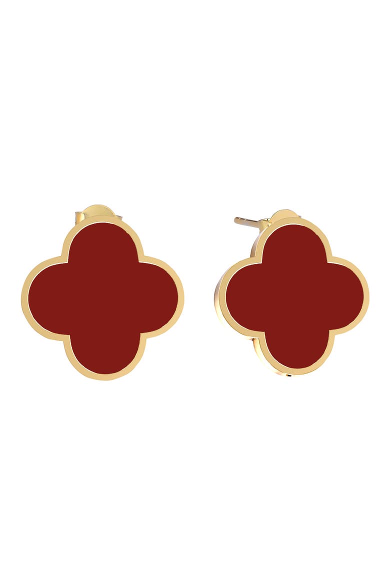 Carnelian Clover Stud Earrings, Main, color, RED/ GOLD