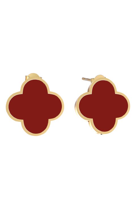 Carnelian Clover Stud Earrings