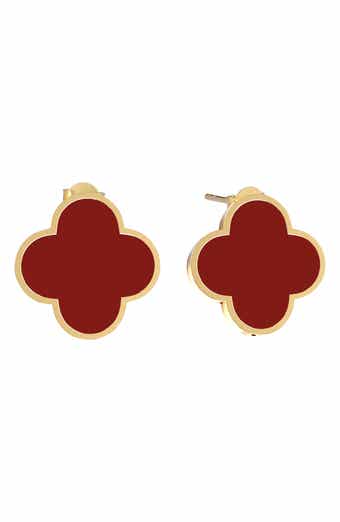 GABI RIELLE Carnelian Clover Stud Earrings