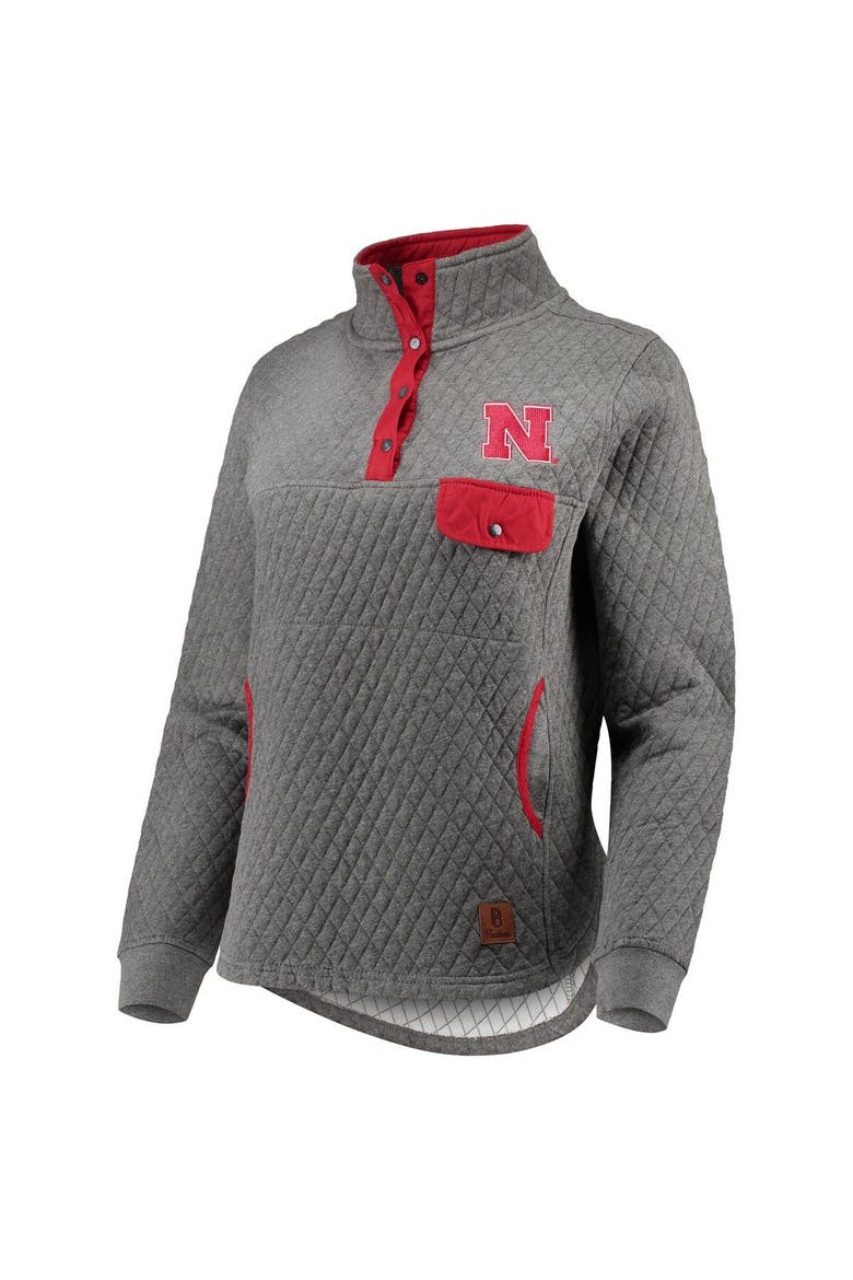 Women's Pressbox Heathered Gray/Scarlet Nebraska Huskers Magnum Quilted Quarter-Snap Pullover Jacket, Alternate, color, Heather Gray