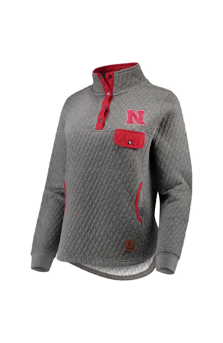 PRESSBOX Women's Pressbox Heathered Gray/Scarlet Nebraska Huskers Magnum Quilted Quarter-Snap Pullover Jacket, Alternate, color, 