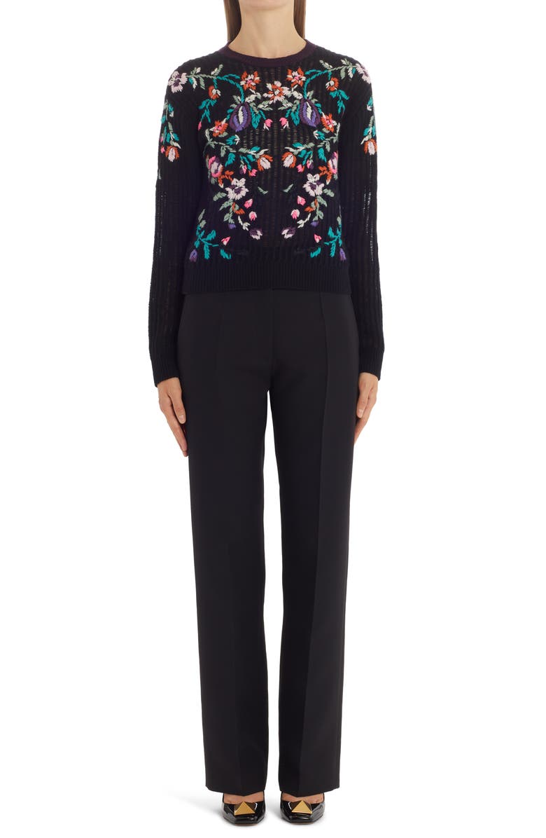 Valentino Garavani Valentino Floral Embroidered Virgin Wool Sweater, Alternate, color, 