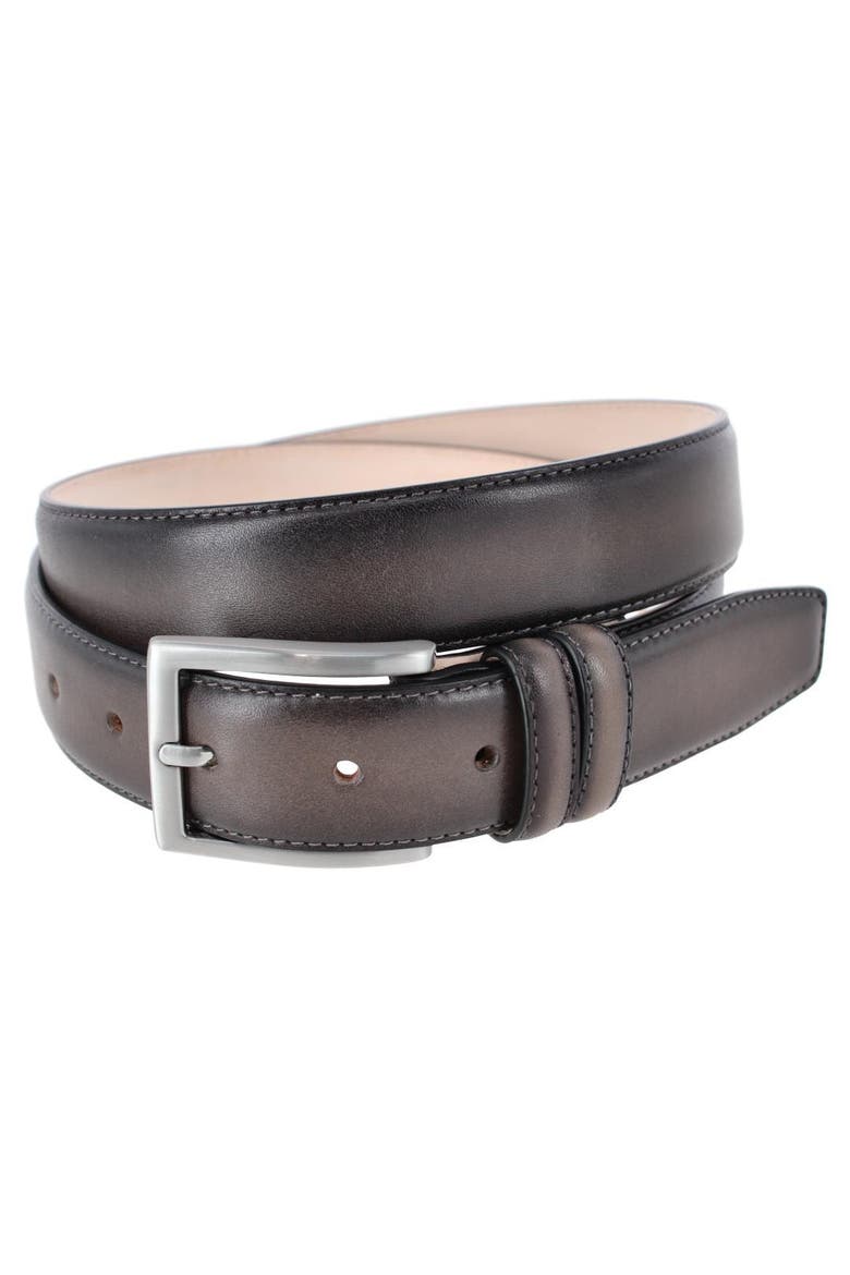 Malik Burnished Feather Edged 32mm Leather Belt, Main, color, Grey