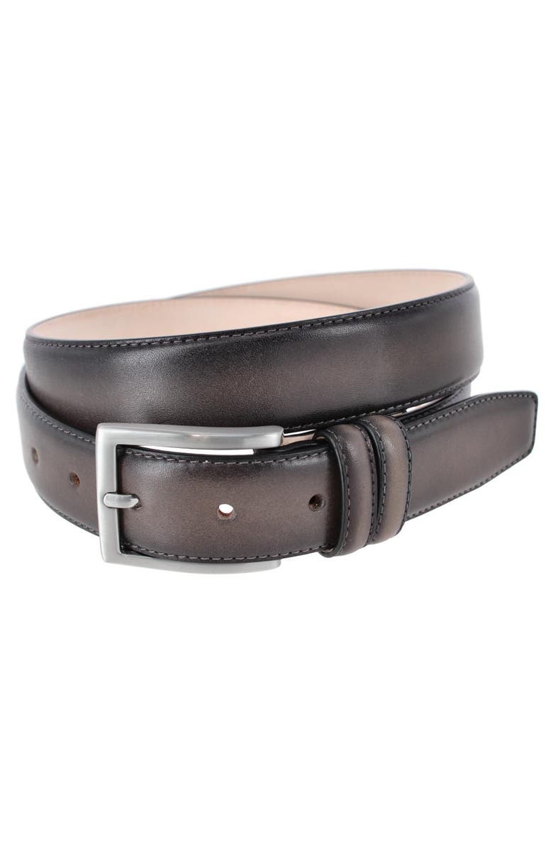 Trafalgar Malik Burnished Feather Edged 32mm Leather Belt, Main, color, Grey