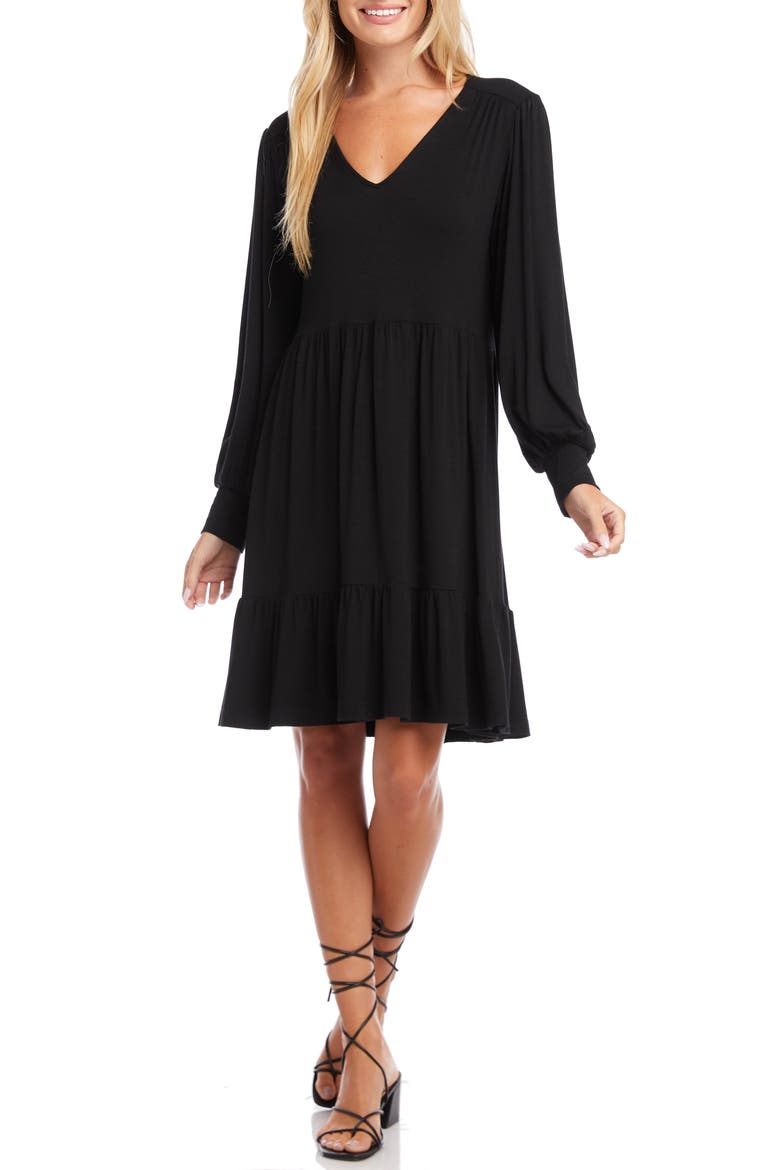 Long Sleeve Tiered Dress, Main, color, BLACK