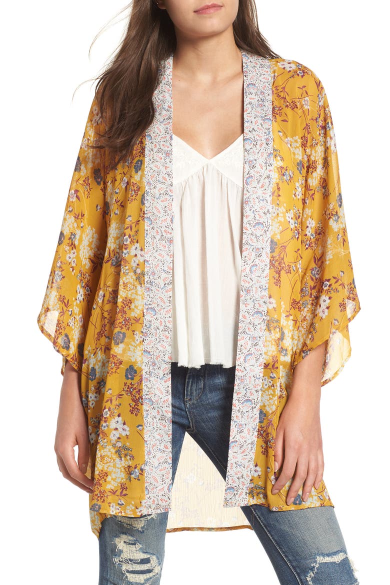 Mix Print Kimono, Main, color, DIJON/ WINE/ SAGE