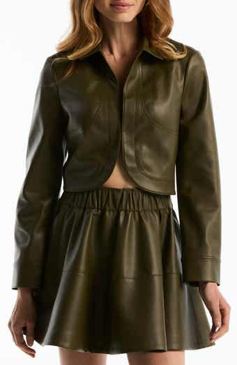 Curved Hem Cropped Faux Leather Jacket