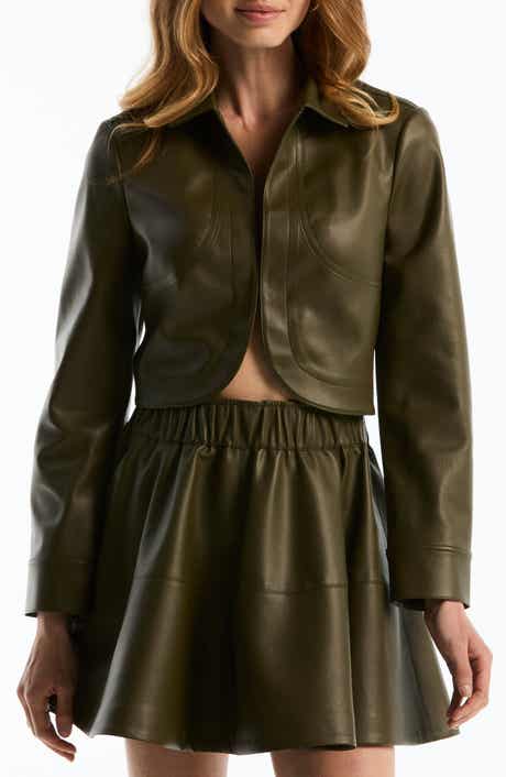 Curved Hem Cropped Faux Leather Jacket