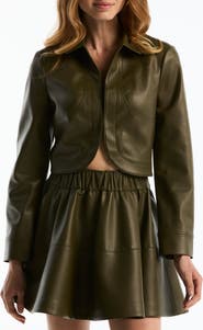 Laundry by Shelli Segal Curved Hem Cropped Faux Leather Jacket