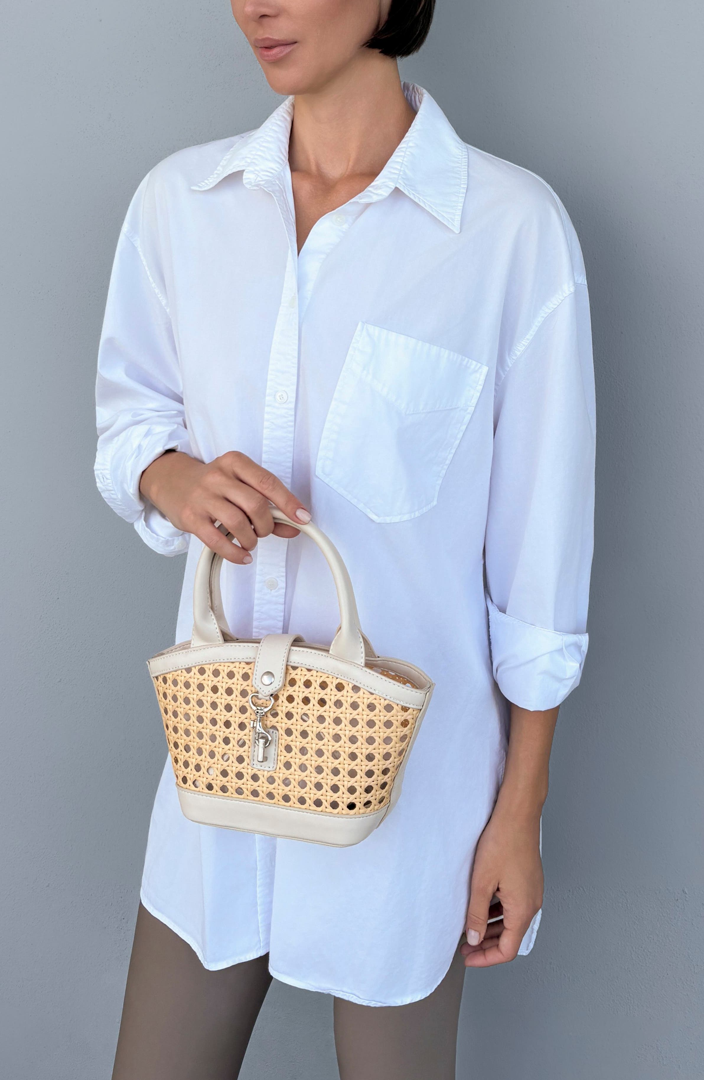 Kane Rattan Shoulder Bag, Alternate, color, WHITE/ TAN
