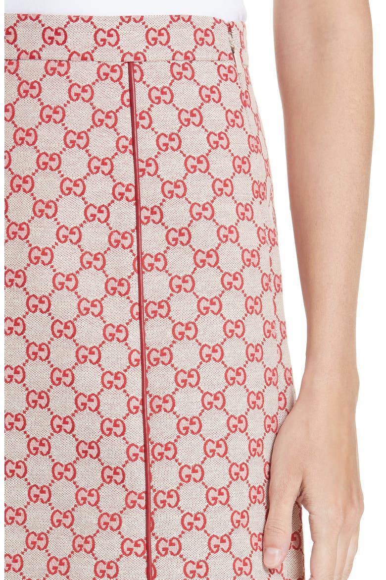 GG Print Canvas A-Line Skirt, Alternate, color, GARDENIA/ HIBISCUS RED
