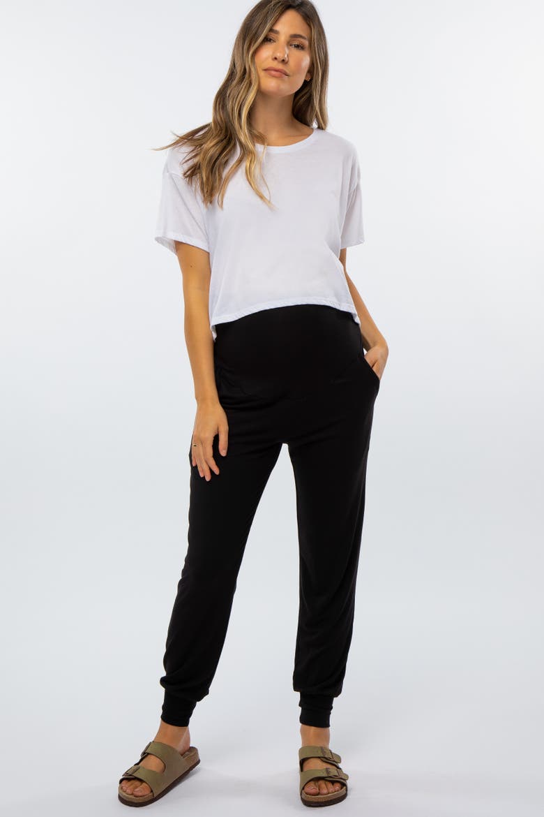 Maternity Band Jogger Pants, Main, color, Black