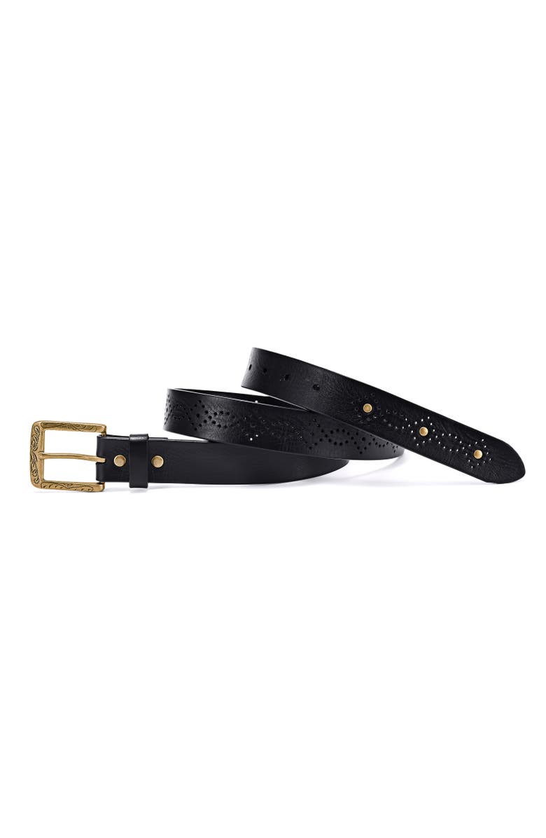 OLD TREND Daisy Genuine Leather Perforated Floral Detail Belt, Alternate, color, Black
